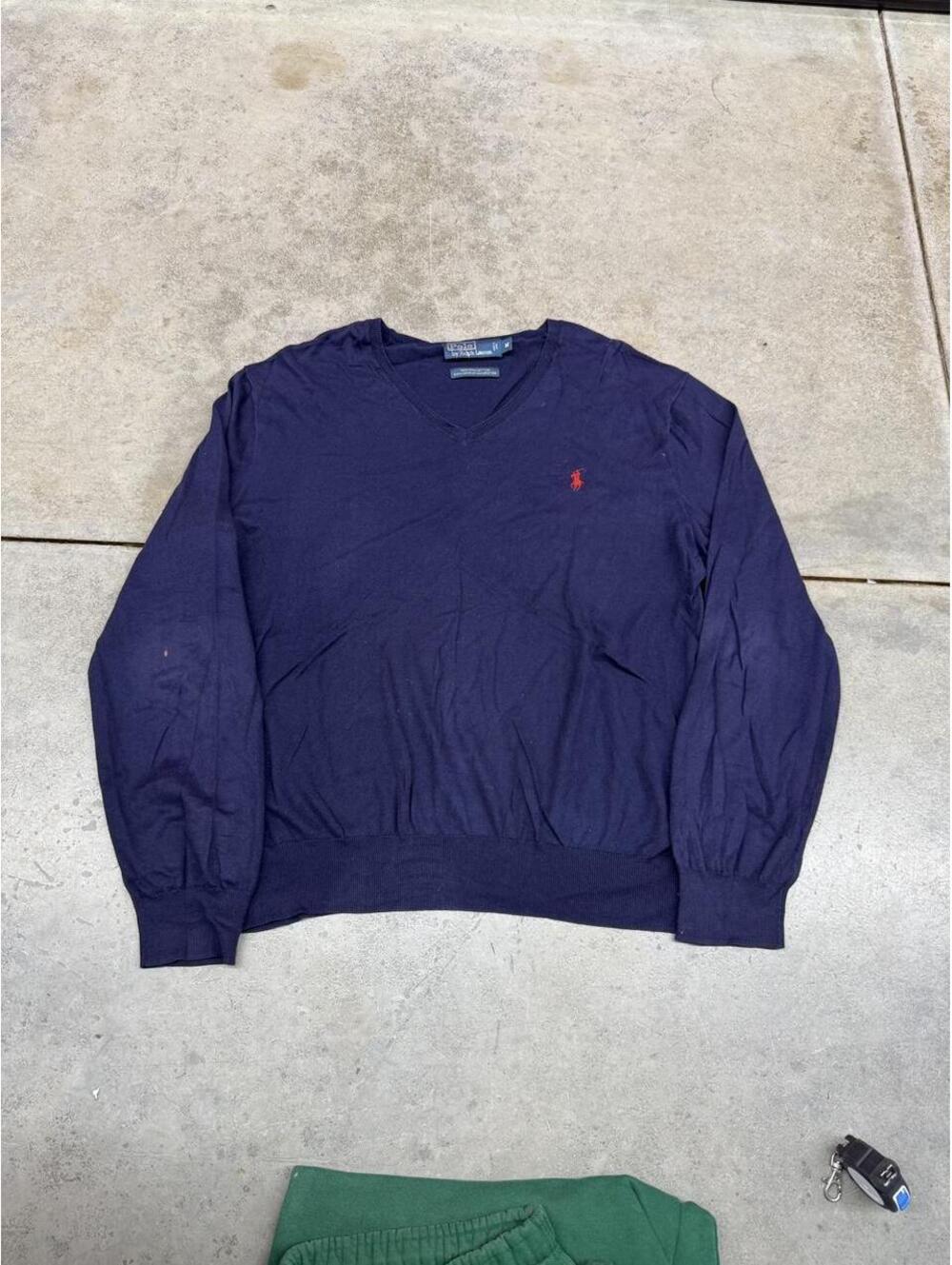 vintage polo ralph lauren navy v neck knit sweater size medium